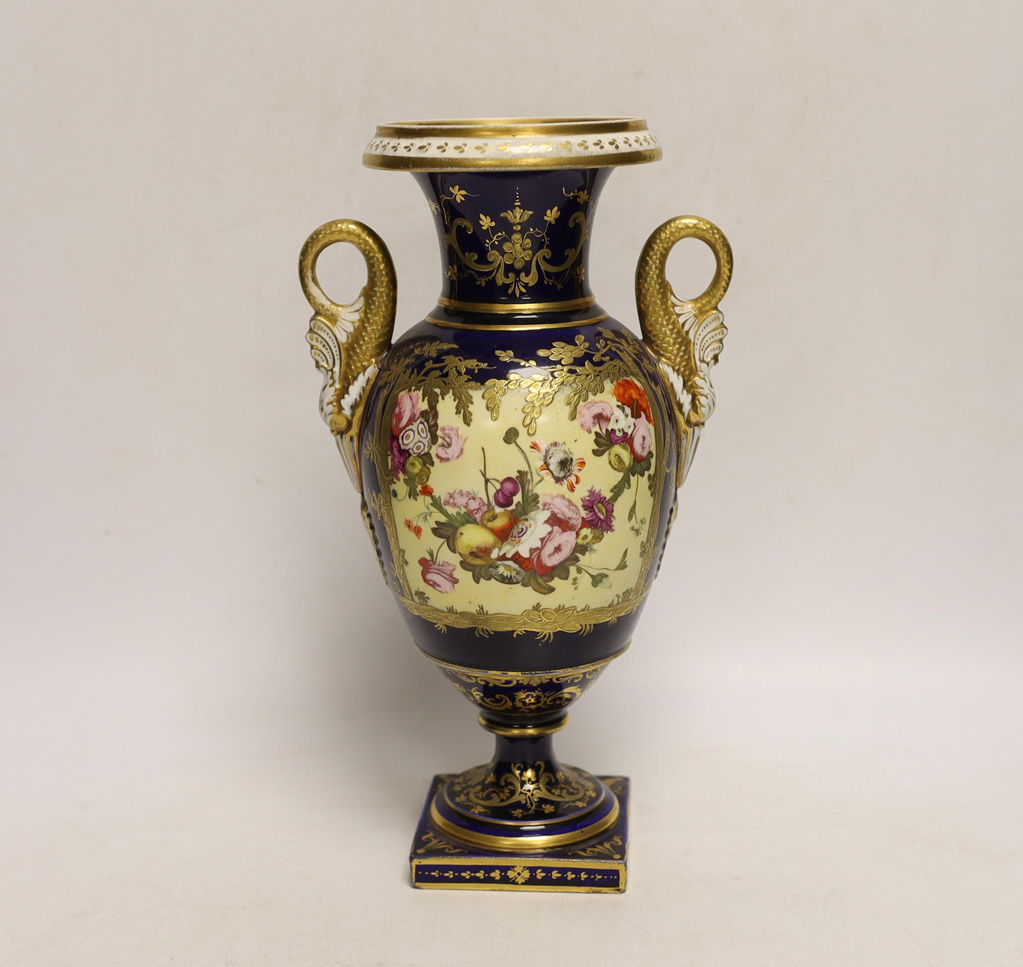 An English porcelain vase, c.1825, (label on base), exhibited at Grosvenor House Antiques Fair, 26.5cm